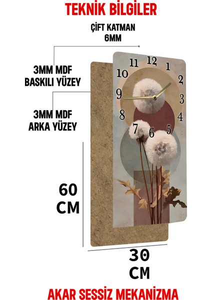 Mdf Dikdörtgen Saat – 30X60 cm – Papatya Tohumu Desenli Özel Tasarım Uv Baskı– USD094 indirimleri