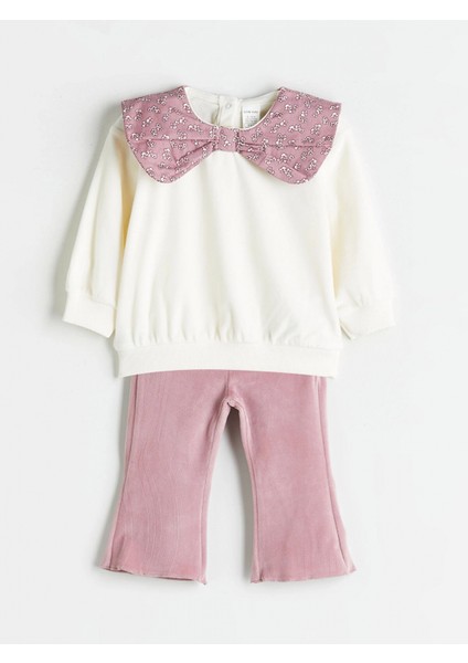 Lcw Baby Ekru Bisiklet Yaka Kız Bebek Sweatshirt ve Tayt 2'li