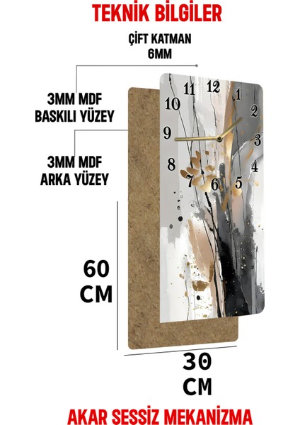 Modern Soyut Desenli Mdf Dikdörtgen Duvar Saati 30X60 cm Sessiz Mekanizmalı Uv Baskı – USD096 indirimleri