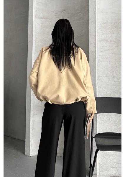 Dokuma Süet Kumaş Bomber Ceket - Krem indirimleri