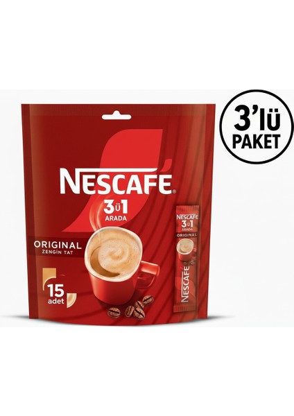 3'ü 1 Arada Original Hazır Kahve 15'li (x3) Paket