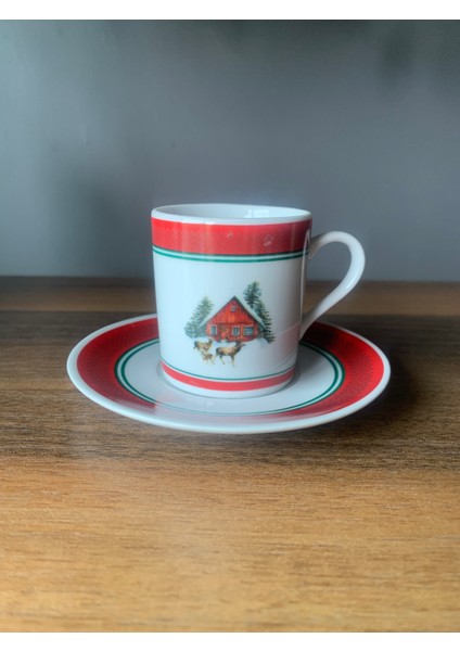 Yeni Yıl-Noel Geyikli Ev Model 4 Parça 2 Kişilik Porselen Türk Kahvesi Fincan Takımı fiyatları