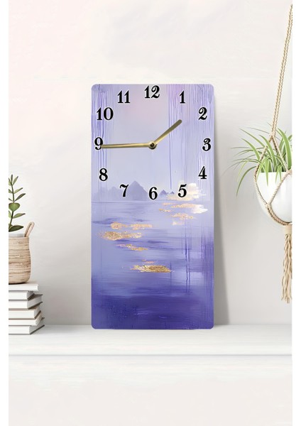 Mdf Dikdörtgen Duvar Saati – 30X60 Cm, Uv Baskı, Lila & Altın Yansımalar Temalı– USD093