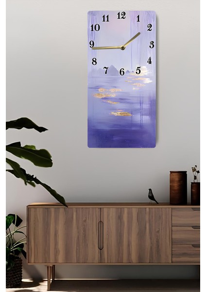 Mdf Dikdörtgen Duvar Saati – 30X60 Cm, Uv Baskı, Lila & Altın Yansımalar Temalı– USD093 fiyatları