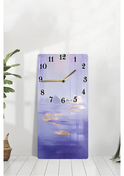 Mdf Dikdörtgen Duvar Saati – 30X60 Cm, Uv Baskı, Lila & Altın Yansımalar Temalı– USD093 modelleri