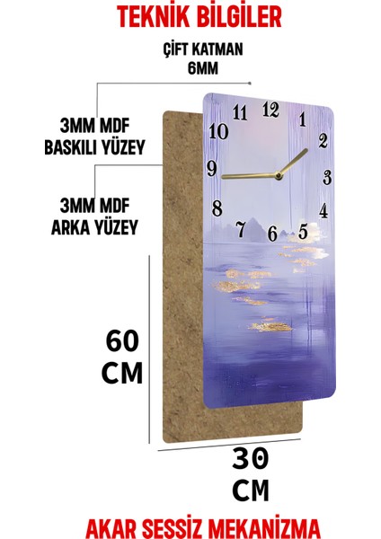 Mdf Dikdörtgen Duvar Saati – 30X60 Cm, Uv Baskı, Lila & Altın Yansımalar Temalı– USD093 indirimleri
