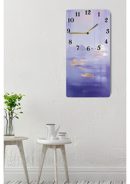 Mdf Dikdörtgen Duvar Saati – 30X60 Cm, Uv Baskı, Lila & Altın Yansımalar Temalı– USD093