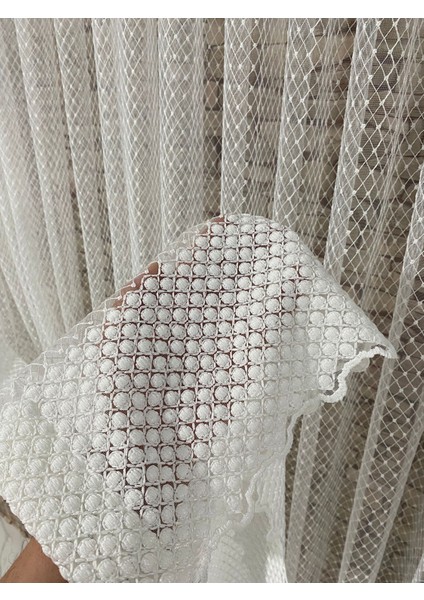 Tül Perde Borde Tül 1/3 Sık Pileli Nokta Desenli