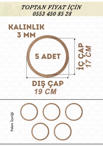 19 cm Çapında 5 Adet Kasnak 3mm-Kalınlık-Ham Mdf Düş Kapanı Makrome Örgü Çemberi Magnet