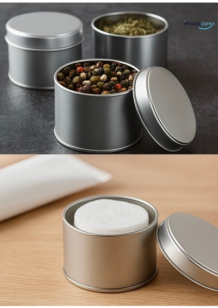 Paslanmaz Çelik Çok Amaçlı Gri Silindir Saklama Kutusu kapaklı 250ML, (Baharat, Kahve, Çay,Çerez, Mumluk...) çapı 73mm, yükseklik 60mm