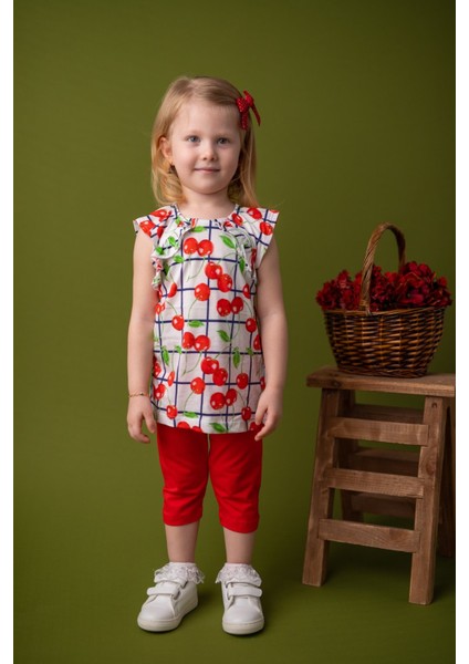 Kız Bebek Kırmızı Cherry Desenli T-Shirt ve Tayt Takım (9AY-4YAŞ) fırsatları