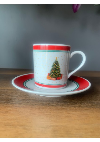 Yeni Yıl-Noel Çam Ağacı Model 4 Parça 2 Kişilik Porselen Türk Kahvesi Fincan Takımı fiyatları