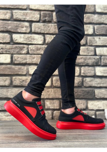 BA0302 Boa Kalın Taban Bağcıksız Tarz Casual Siyah Kırmızı Erkek Ayakkabı indirimleri