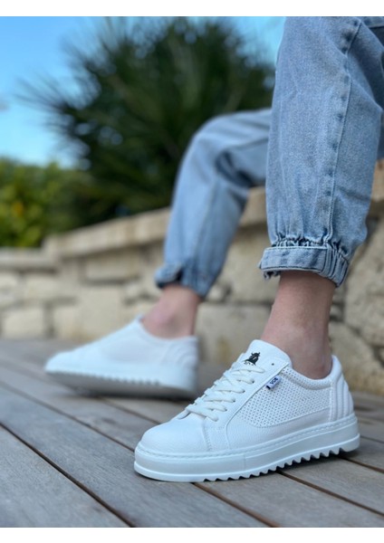 BA0323 Boa Kalın Tırtık Yüksek Taban Beyaz Bağcıklı Spor Erkek Ayakkabı