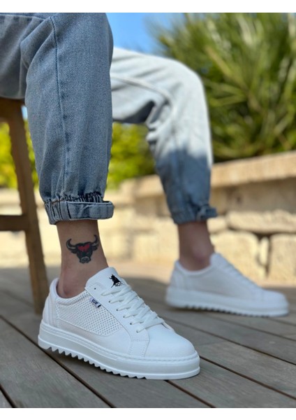 BA0323 Boa Kalın Tırtık Yüksek Taban Beyaz Bağcıklı Spor Erkek Ayakkabı