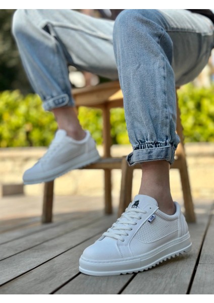 BA0323 Boa Kalın Tırtık Yüksek Taban Beyaz Bağcıklı Spor Erkek Ayakkabı