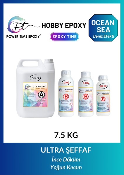 7.5 kg Hobi Epoksi Ocean &sea Deniz Efekti/ Ultra Şeffaf ve Parlak Epoksi Reçine Ince Döküm Yoğun Kıvam