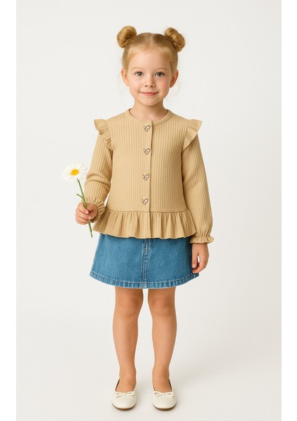 Fırfırlı Fitilli Kumaş Kız Çocuk Uzun Kollu Hırka