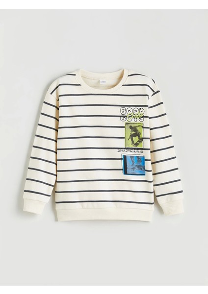 Lcw Kids Bej Bisiklet Yaka Baskılı Erkek Çocuk Sweatshirt