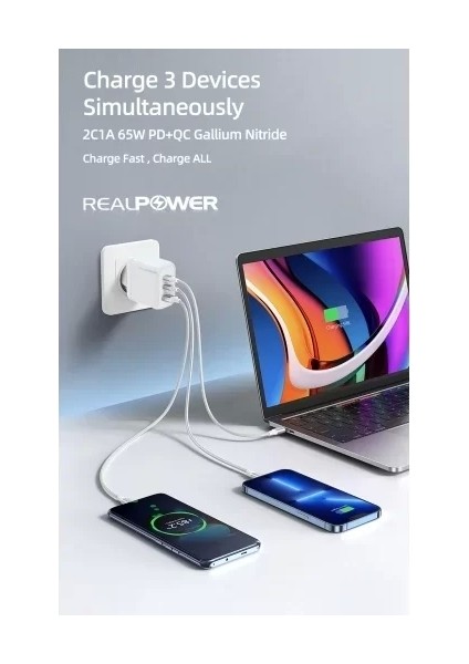 65W Gan Siyah Seyahat Hızlı Şarj Aleti + Type-C Den Type-C Kablo RP-CG65CB