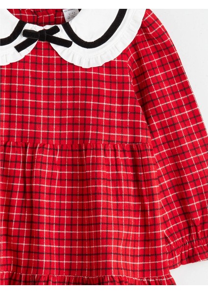 Lcw Kids Kirmizi Bebe Yaka Ekose Desenli Kız Çocuk Elbise modelleri
