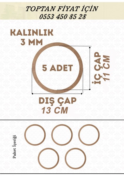 13 cm Çapında 5 Adet Kasnak 3mm-Kalınlık-Ham Mdf Düş Kapanı Makrome Örgü Çemberi Magnet