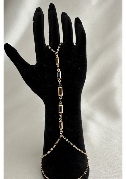 Altın Rengi Ince Dikdörtgen Renkli Taşlı Şahmeran