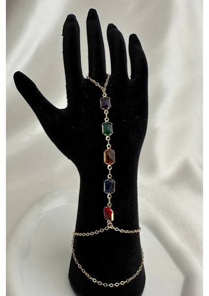 Altın Rengi Dikdörtgen Renkli Taşlı Şahmeran