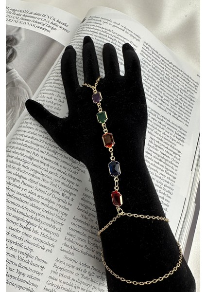 Altın Rengi Dikdörtgen Renkli Taşlı Şahmeran fiyatları