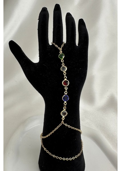 Altın Rengi Renkli Yuvarlak Taşlı Şahmeran