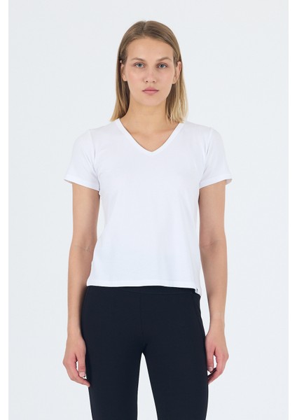 Victoria V Yaka Beyaz Basic Bambu ve Organik Pamuk Kadın Tişört