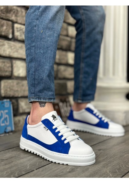 BA0323 Boa Kalın Tırtık Yüksek Taban Beyaz Mavi Bağcıklı Spor Erkek Ayakkabı modelleri
