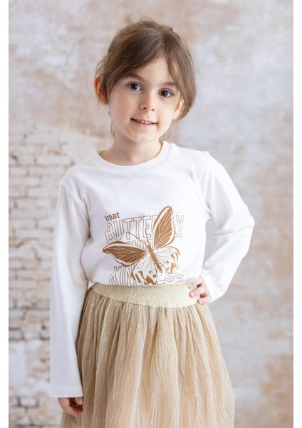 Kız Bebek Baskılı T-Shirt Etek Ikili Takım - Bej fiyatları