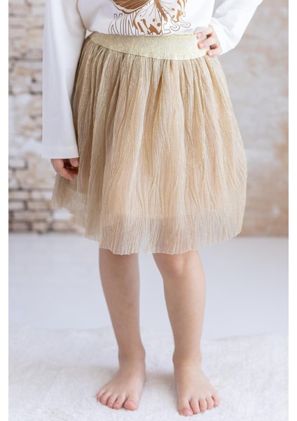 Kız Bebek Baskılı T-Shirt Etek Ikili Takım - Bej modelleri