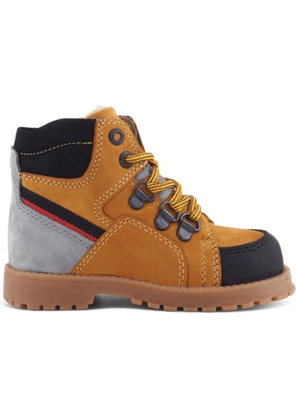 Hakiki Deri Sarı Gri Bağcıklı Fermuarlı Çocuk Bot fiyatları