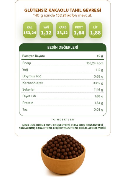 Glütensiz Kakaolu Tahıl Gevreği 250 g