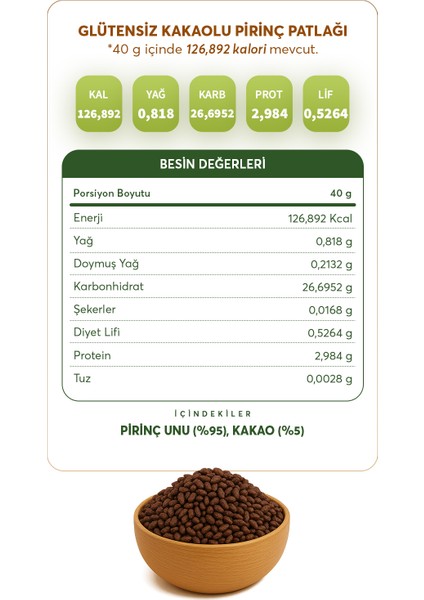 Kakaolu Pirinç Patlağı 250 g (Glütensiz & Vegan) indirimleri