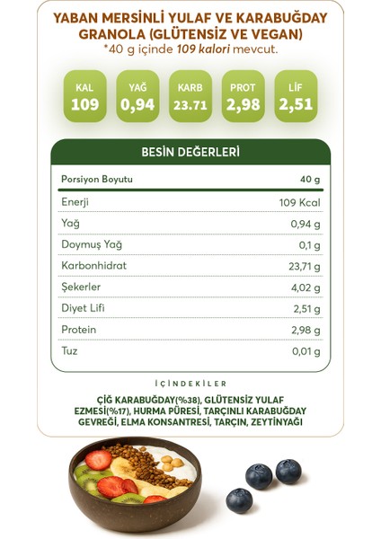 Yabanmersinli Yulaf & Karabuğday Granola 300 g (Glütensiz & Vegan) indirimleri