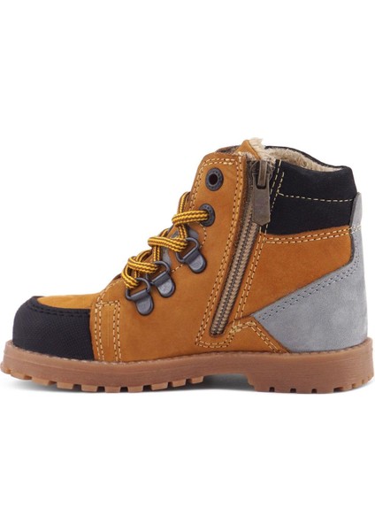 Hakiki Deri Sarı Gri Bağcıklı Fermuarlı Çocuk Bot fırsatları