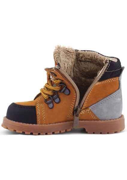 Hakiki Deri Sarı Gri Bağcıklı Fermuarlı Çocuk Bot indirimleri