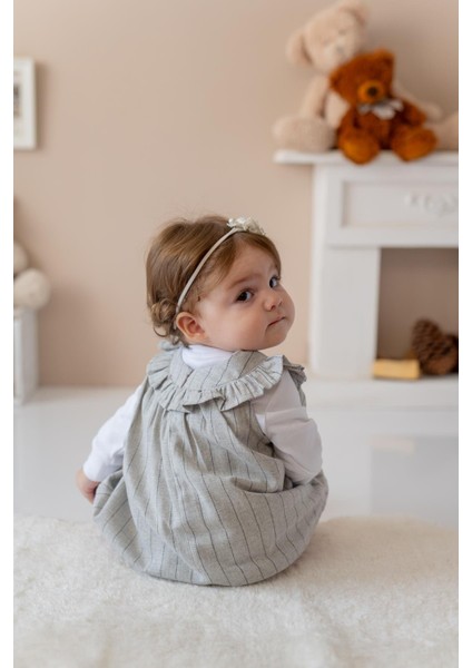 Kız Bebek Yakası Fırfırlı Elbise ve Bluz Takım - Gri fiyatları