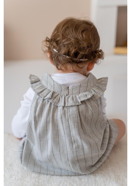 Kız Bebek Yakası Fırfırlı Elbise ve Bluz Takım - Gri modelleri