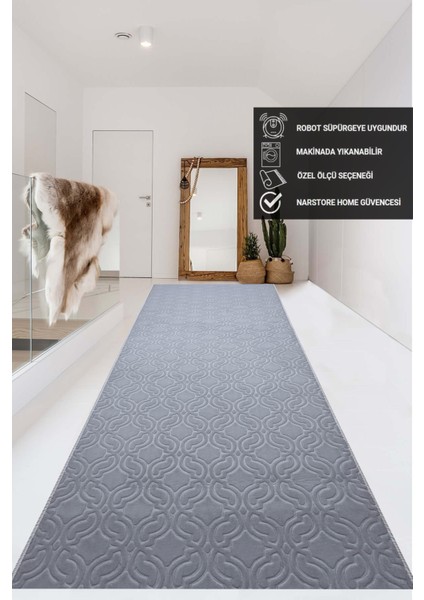 Elit Embos Gri Kabartmalı Yıkanabilir Kaymaz Taban Kesme Yolluk Halı modelleri