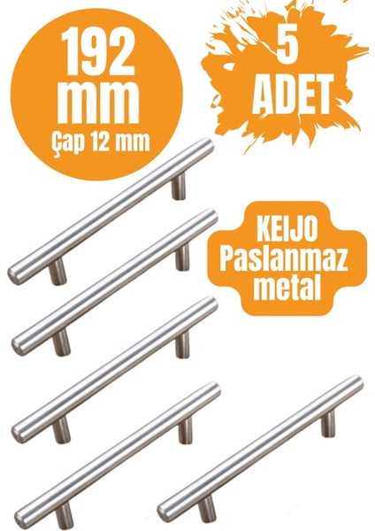 5 ADET Keijo INOX 192mm Paslanmaz Kulp (mobilya, dolap kulbu, kulp modeli)