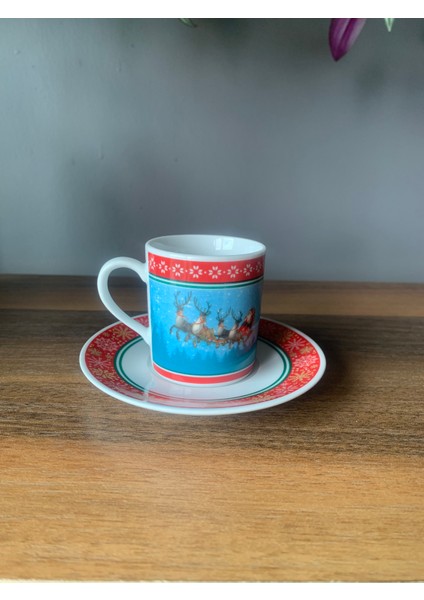 Yeni Yıl-Noel Baba Geyik Model 12 Parça 6 Kişilik Porselen Türk Kahvesi Fincan Takımı modelleri