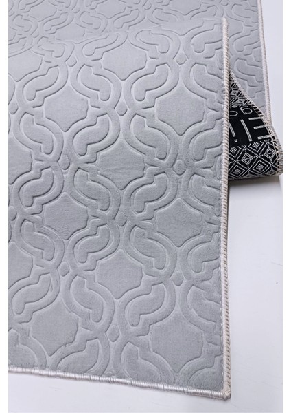 Elit Embos Gri Kabartmalı Yıkanabilir Kaymaz Taban Kesme Yolluk Halı