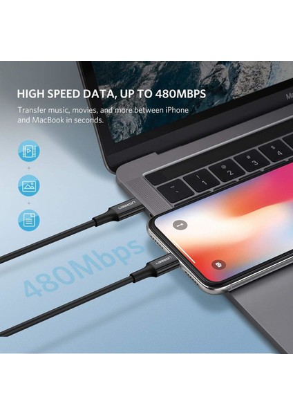 Type-C to Lightning 3A PD MFi Sertifikalı Hızlı Şarj Kablosu, 1 Metre, Siyah, 60751 modelleri