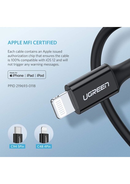 Type-C to Lightning 3A PD MFi Sertifikalı Hızlı Şarj Kablosu, 1 Metre, Siyah, 60751 fırsatları