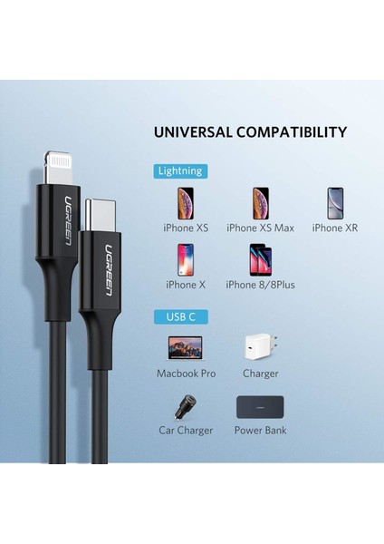 Type-C to Lightning 3A PD MFi Sertifikalı Hızlı Şarj Kablosu, 1 Metre, Siyah, 60751 indirimleri