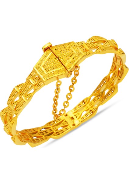 Tokalı Hint Işlemeli 14 Ayar Altın Kelepçe Bilezik